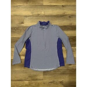 Tommy Bahama Island Zone Womens L G Blue White Stripe 1/4 Zip swim shirt Top